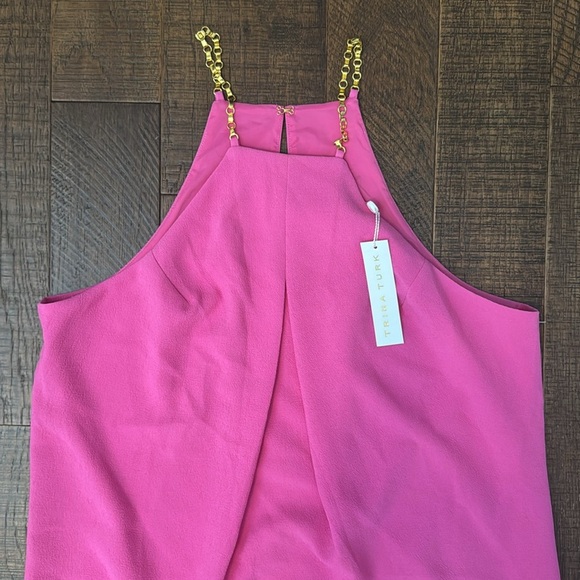 NWT Trina Turk Lucky Chain Halter Cocktail Dress Pink Fushion - Picture 3 of 11